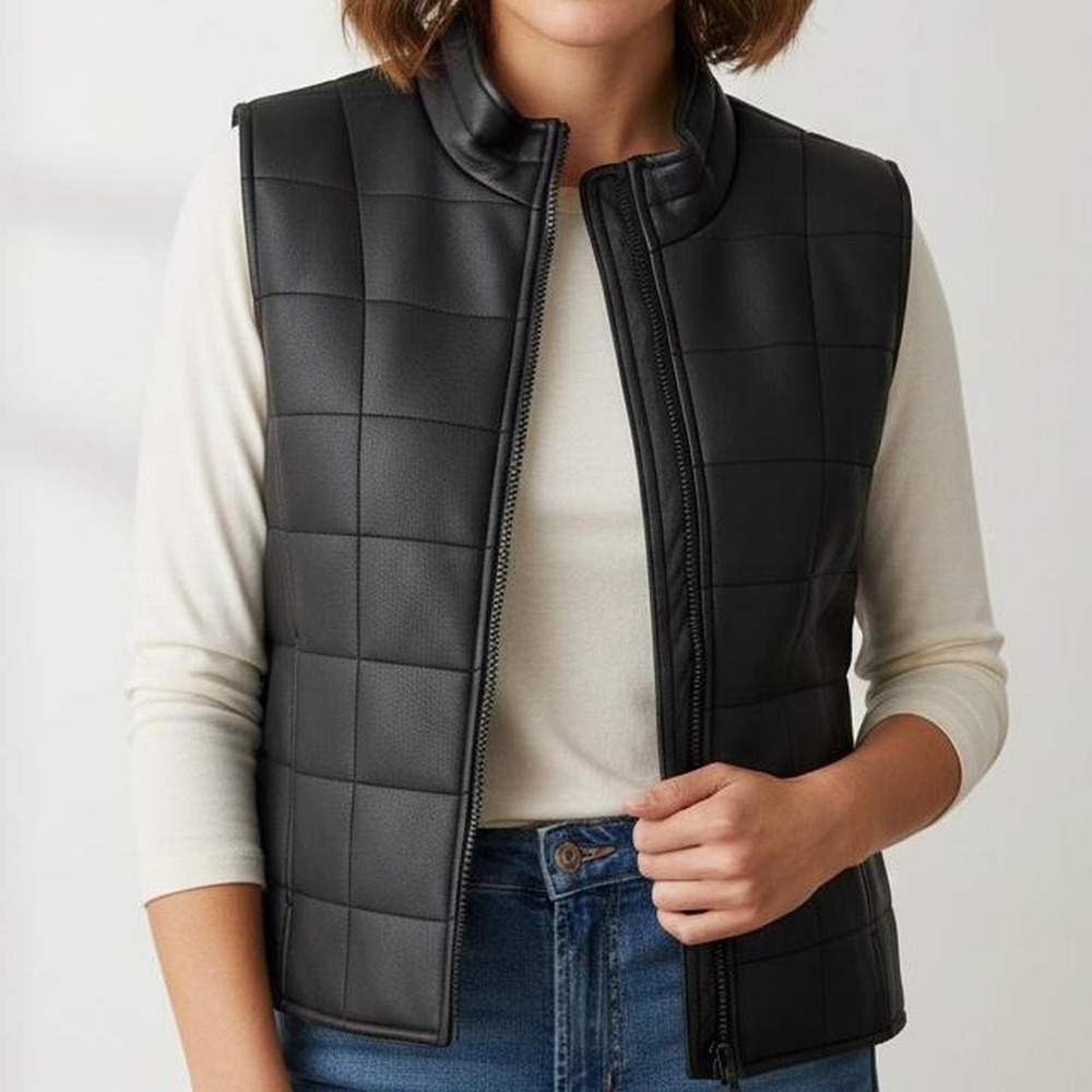 NO BOUNDARIES Black Faux Leather Puffer Vest – Small